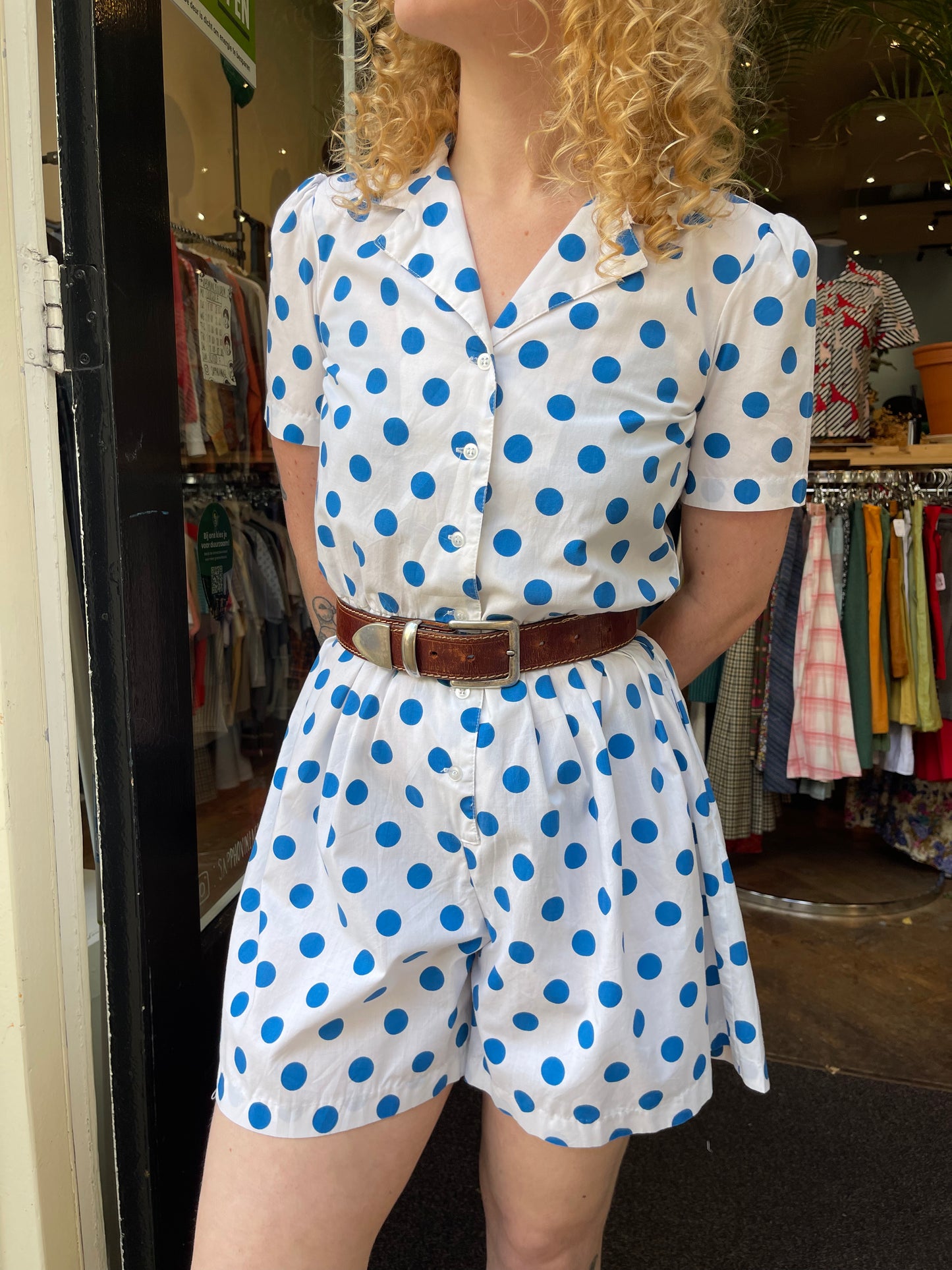 Korte jumpsuit met polkadots- 80's